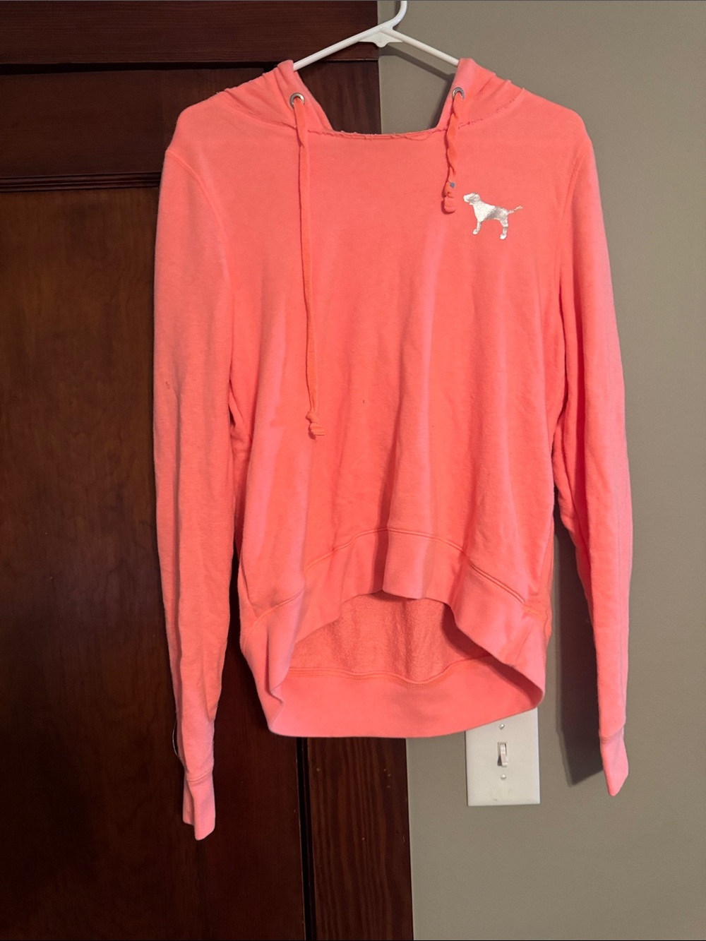 PINK Victoria's Secret Coral Pink Hooded Pullover with Dog Logo